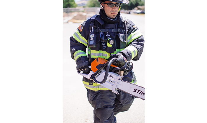 Firefighter with Chainsaw